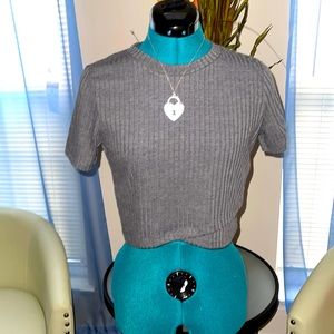 F21 | Solid Gray Ribbed Crop Top